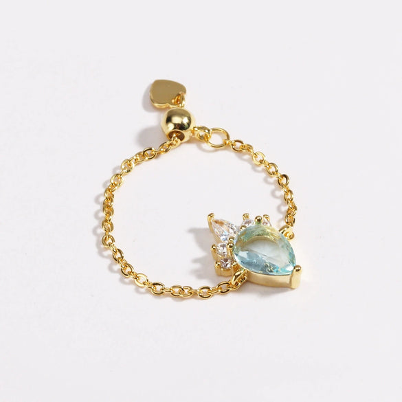 Wholesale Women's Copper Goldplated Geometric Zircon Water Drop Design Pullout Chain Ring