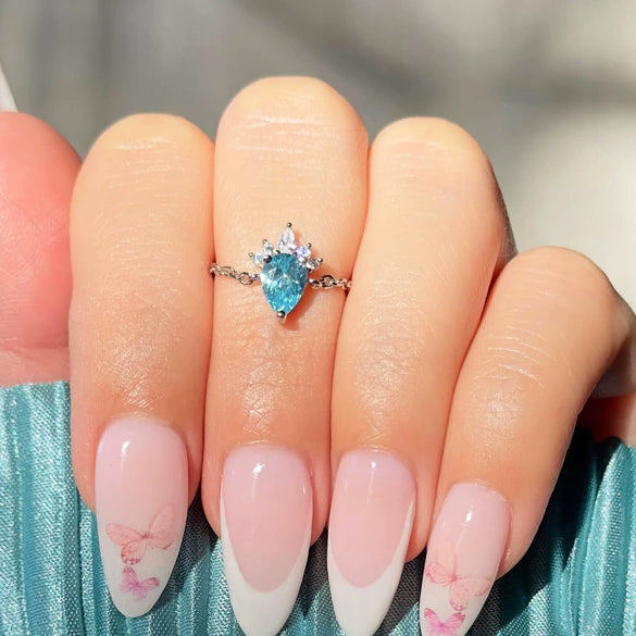 Wholesale Women's Copper Goldplated Geometric Zircon Water Drop Design Pullout Chain Ring