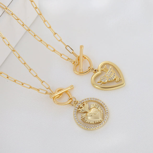 Wholesale Women's Copper Goldplated Heartshaped Necklace