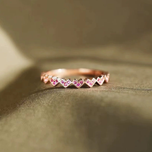 Wholesale Women's Copper Heart Shape Geometric Ring With Inlaid Zirconia