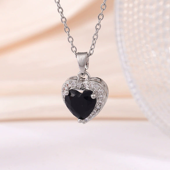 Wholesale Women's Copper Heart Shape Pendant Necklace With Mixed Gemstone Setting And Electroplating O Word Chain
