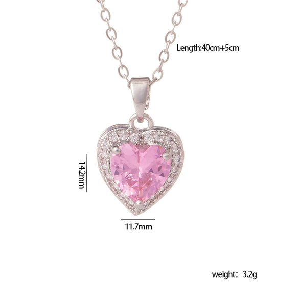 Wholesale Women's Copper Heart Shape Pendant Necklace With Mixed Gemstone Setting And Electroplating O Word Chain