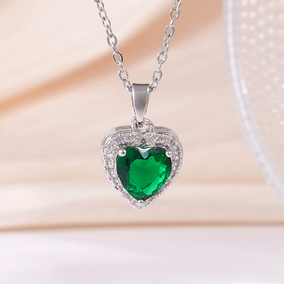 Wholesale Women's Copper Heart Shape Pendant Necklace With Mixed Gemstone Setting And Electroplating O Word Chain