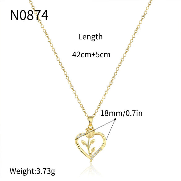 Wholesale Women's Copper Heart Shape Zircon Inlaid Electroplated Clavicle Chain Necklace