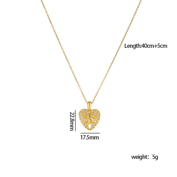 Wholesale Women's Copper Heart Shaped And Bow Patterned Necklace With Mixed Gem Inlay And O Chain