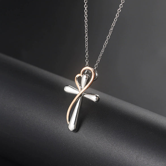 Wholesale Women's Copper Heart Shaped Cross Color Separation Plating Pendant Clavicle Chain Necklace