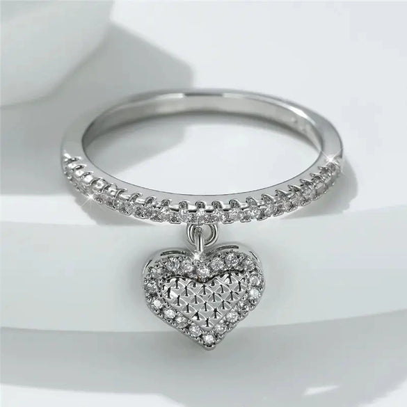 Wholesale Women's Copper Heart Shaped Fantasy Love Pendant Ring With Microinlaid Zircon And Geometric Style