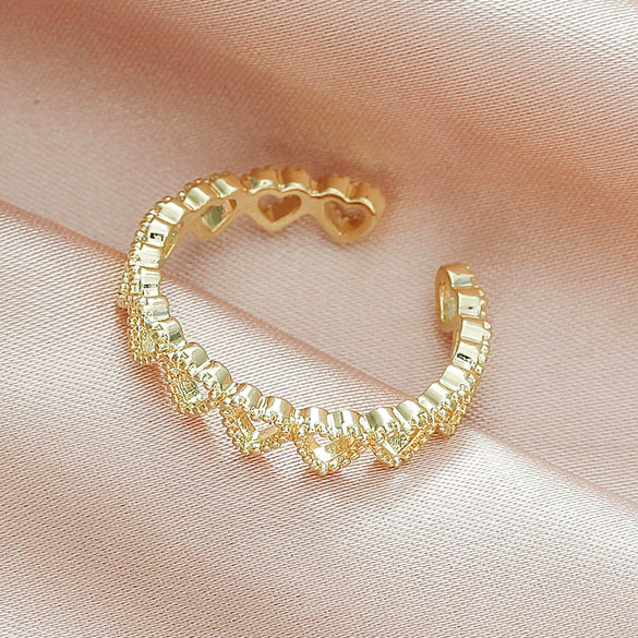 Wholesale Women's Copper Heart Shaped Hollow Love Stitching Electroplated Ring
