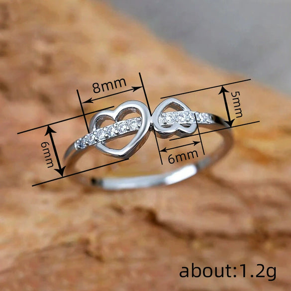 Wholesale Women's Copper Heart Shaped Zircon Inlaid Ring Sweet Geometric Style