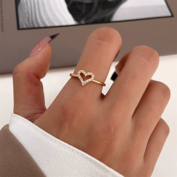 Wholesale Women's Copper Heartshaped Geometric Diamond Open Finger Ring