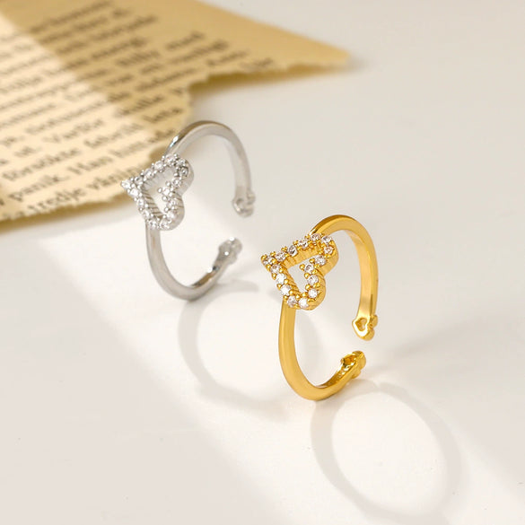 Wholesale Women's Copper Heartshaped Geometric Diamond Open Finger Ring