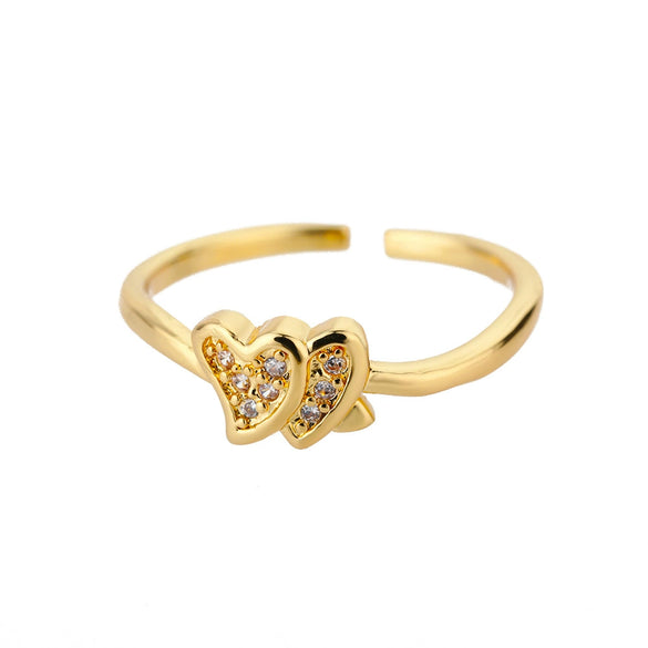 Wholesale Women's Copper Heartshaped Gold Inlaid Opening Ring