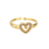 Wholesale Women's Copper Heartshaped Gold Inlaid Opening Ring