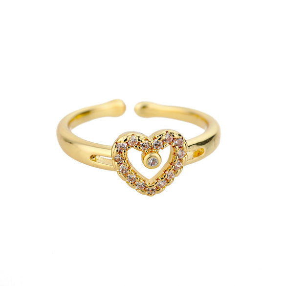 Wholesale Women's Copper Heartshaped Gold Inlaid Opening Ring