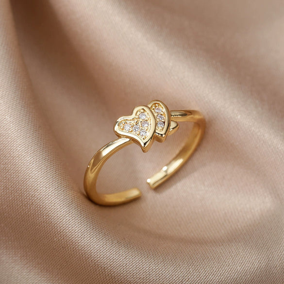 Wholesale Women's Copper Heartshaped Gold Inlaid Opening Ring