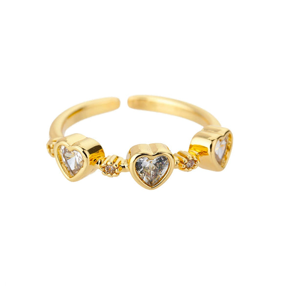 Wholesale Women's Copper Heartshaped Gold Inlaid Opening Ring