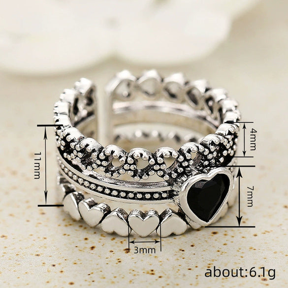 Wholesale Women's Copper Heartshaped Ring With Geometric Pattern And French Retro Style Electroplating Process