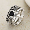 Wholesale Women's Copper Heartshaped Ring With Geometric Pattern And French Retro Style Electroplating Process