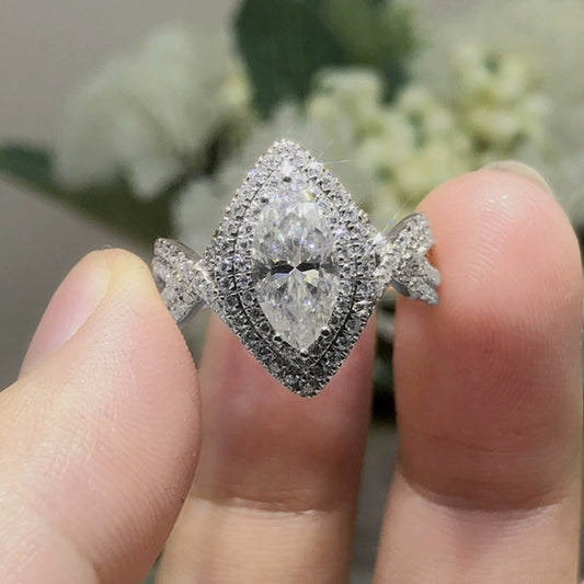 Wholesale Women's Copper Horse Eye Zircon Ring With Geometric Design