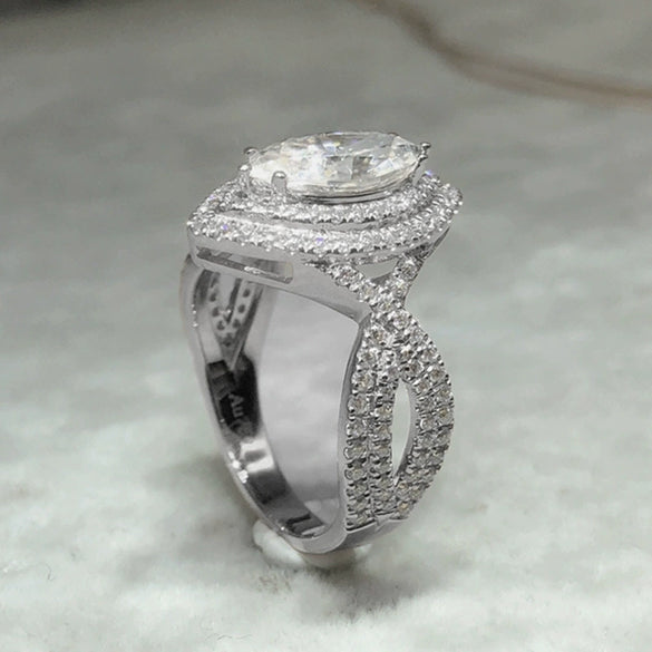 Wholesale Women's Copper Horse Eye Zircon Ring With Geometric Design