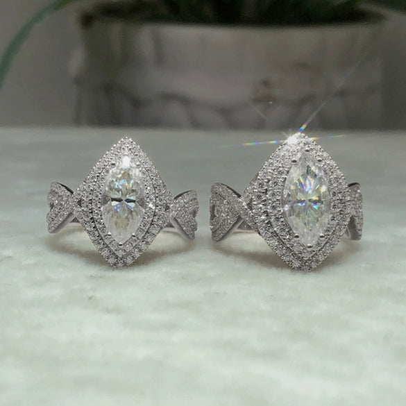 Wholesale Women's Copper Horse Eye Zircon Ring With Geometric Design