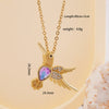 Wholesale Women's Copper Hummingbird Pendant Necklace With Mixed Gemstone Inlay And Gold Plated O Chain Light Luxury Style