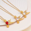Wholesale Women's Copper Hummingbird Pendant Necklace With Mixed Gemstone Inlay And Gold Plated O Chain Light Luxury Style