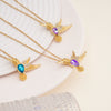 Wholesale Women's Copper Hummingbird Pendant Necklace With Mixed Gemstone Inlay And Gold Plated O Chain Light Luxury Style