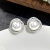 Wholesale Women's Copper Imitation Pearl Earrings With Geometric Design And Microinlaid Zirconia
