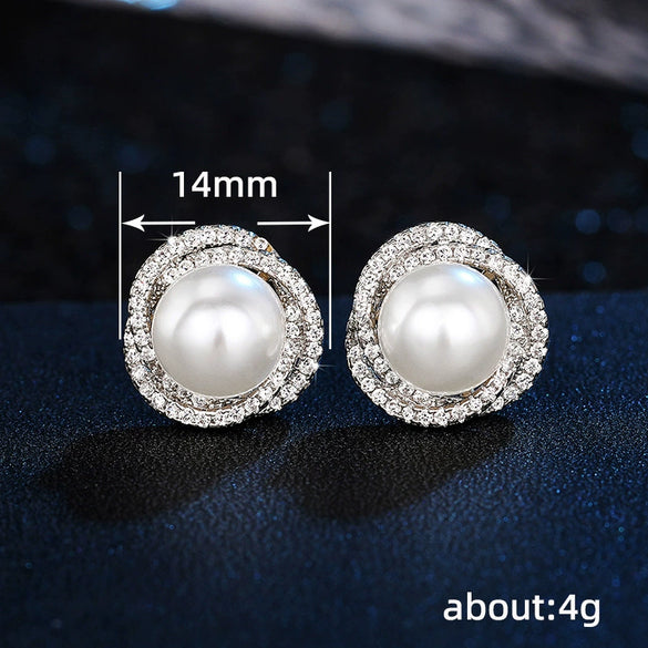 Wholesale Women's Copper Imitation Pearl Earrings With Geometric Design And Microinlaid Zirconia