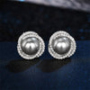 Wholesale Women's Copper Imitation Pearl Earrings With Geometric Design And Microinlaid Zirconia