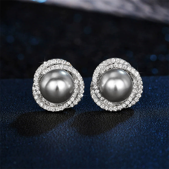 Wholesale Women's Copper Imitation Pearl Earrings With Geometric Design And Microinlaid Zirconia