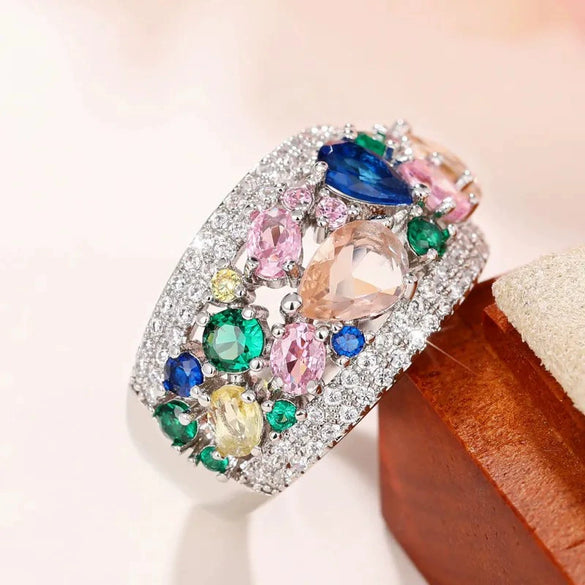 Wholesale Women's Copper Imitation Tourmaline Geometric Drop Shape Ring With Zircon