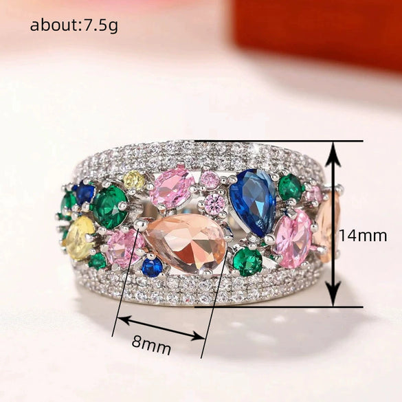 Wholesale Women's Copper Imitation Tourmaline Geometric Drop Shape Ring With Zircon
