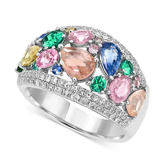 Wholesale Women's Copper Imitation Tourmaline Geometric Drop Shape Ring With Zircon