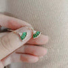 Wholesale Women's Copper Inlaid Emerald Green Zircon Retro Fan Geometric Earrings