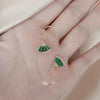 Wholesale Women's Copper Inlaid Emerald Green Zircon Retro Fan Geometric Earrings