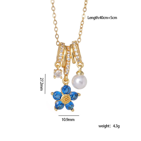 Wholesale Women's Copper Inlaid Mixed Gemstone Flower Tassel Pendant O Chain Necklace With Electroplating Treatment