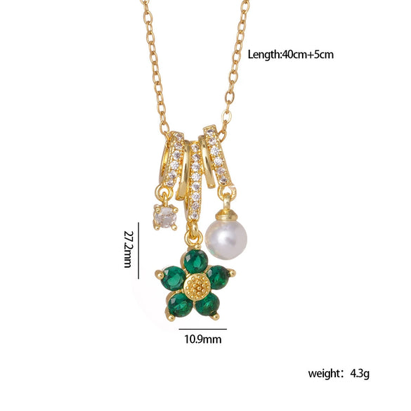 Wholesale Women's Copper Inlaid Mixed Gemstone Flower Tassel Pendant O Chain Necklace With Electroplating Treatment