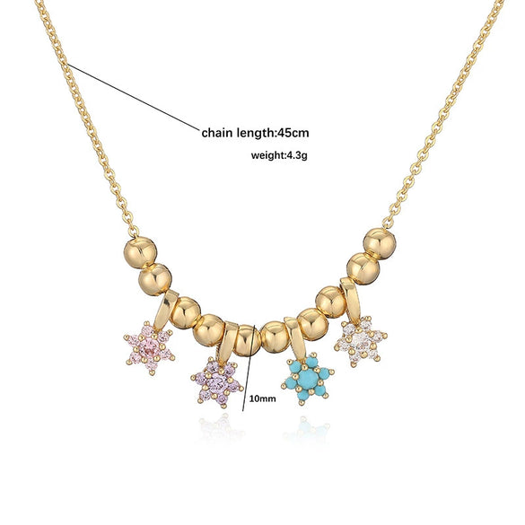 Wholesale Women's Copper Inlaid With Colored Diamonds Starshaped And Flower Petal Bead Splicing Necklace With Zirconia Design