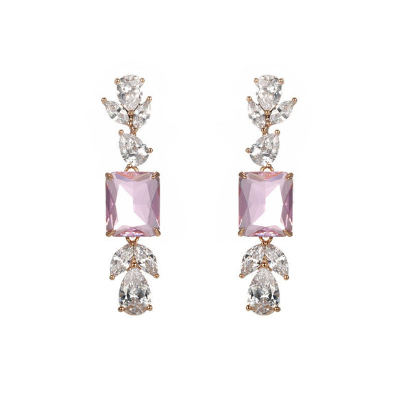 Wholesale Women's Copper Inlaid Zircon Artificial Gemstone Geometric Square Simple Style Electroplated Earrings