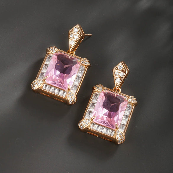 Wholesale Women's Copper Inlaid Zircon Artificial Gemstone Geometric Square Simple Style Electroplated Earrings