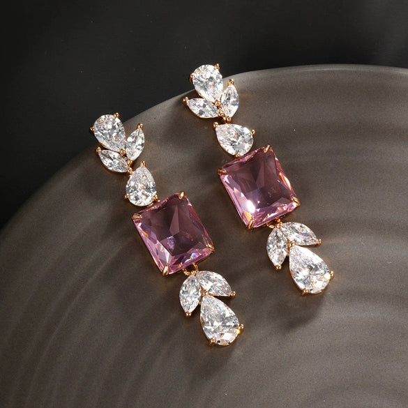 Wholesale Women's Copper Inlaid Zircon Artificial Gemstone Geometric Square Simple Style Electroplated Earrings
