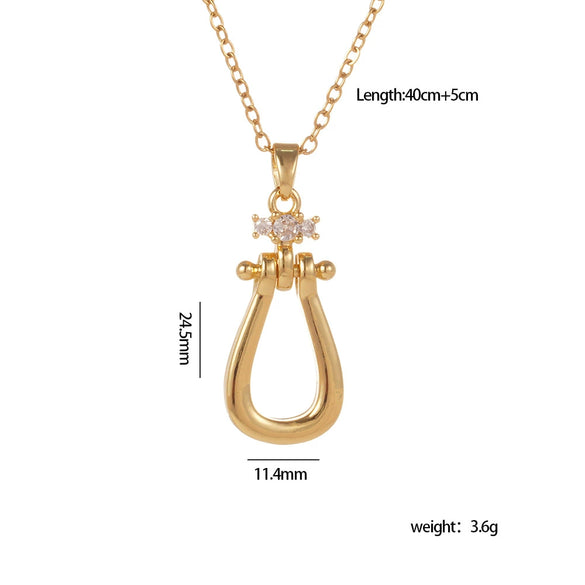 Wholesale Women's Copper Inlaid Zircon Geometric Horseshoe Buckle Pendant Necklace With Stainless Steel O Word Chain And Electroplating