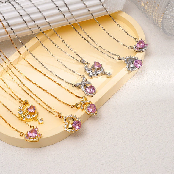 Wholesale Women's Copper Inlaid Zircon Geometric Light Luxury Style Necklace With Electroplating And O Word Chain