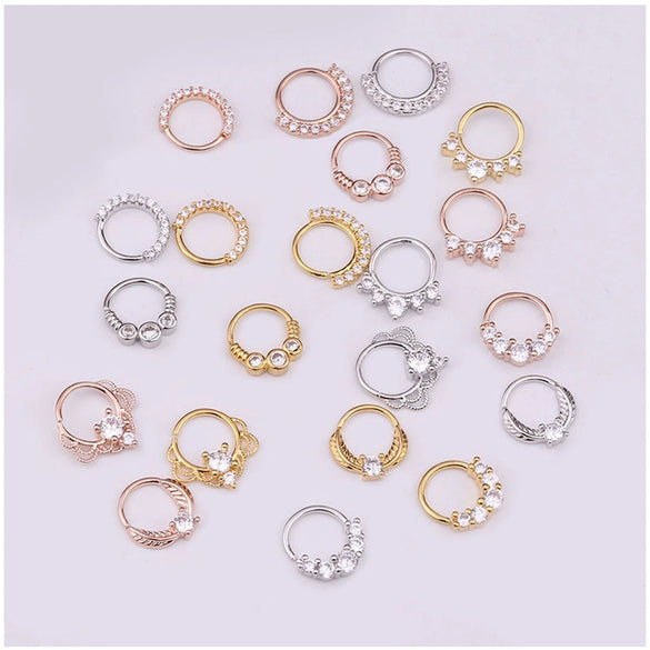 Wholesale Women's Copper Inlaid Zircon Geometric Nose Ring For Body Puncture Jewelry