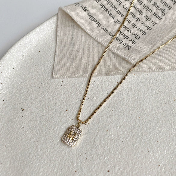 Wholesale Women's Copper Inlaid Zircon Geometric Pendant Necklace With Stainless Steel Box Chain
