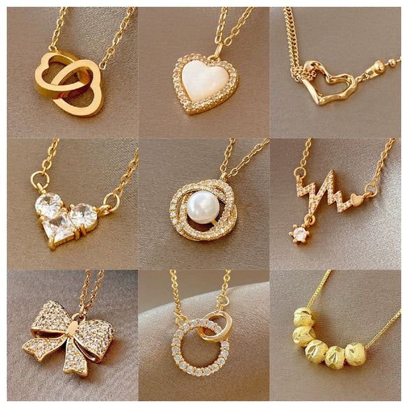 Wholesale Women's Copper Inlaid Zircon Geometric Pendant Necklace With Stainless Steel Box Chain