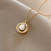Wholesale Women's Copper Inlaid Zircon Geometric Pendant Necklace With Stainless Steel Box Chain