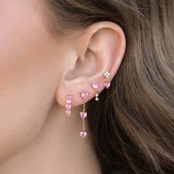Wholesale Women's Copper Inlaid Zircon Heart And Flower Style Earrings